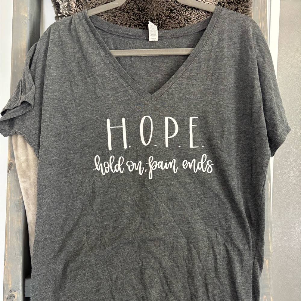 Charcoal V-Neck Tee with Inspirational Print H.O.P.E